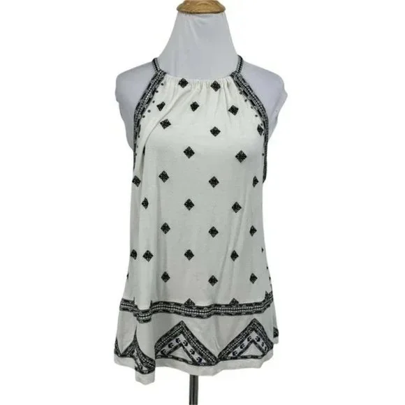 Anthropologie Embroidered Halter Tank Womens Size S Pullover Styling Black White - Picture 3 of 10